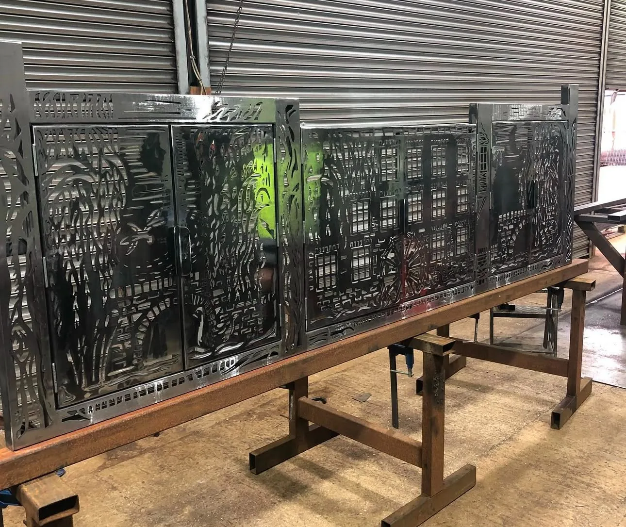 Gloss black laser cut architectural sheet metal panels by Wards Welding and Fabrications in Milton Keynes